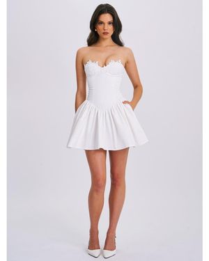 Miss Circle Sacha Lace Drop Waist Corset Puffy Mini Dress - White