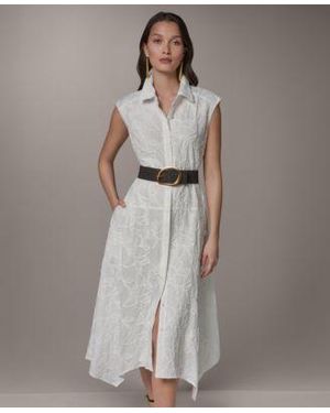 Donna Karan Collared Neck Belted Midi Dress - Gray