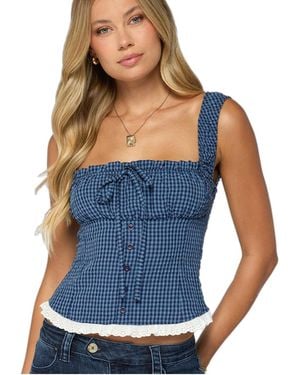 Edikted Zeffie Textured Gingham Tie Front Top - Blue