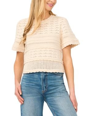 Cece Multi-stitch Pointelle Short-sleeve Sweater - Blue