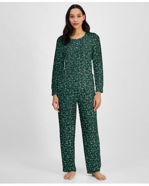 Charter Club 2-pc. Printed Long-sleeve Packaged Pajamas Set - Green