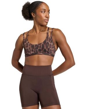 adidas Optime Leopard Strappy Light Support Bra - Brown