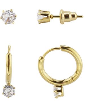 Rebl Jewelry 2-pair Gold-tone Earrings Set - White