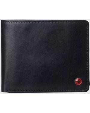 Alpine Swiss Genuine Leather Wallet Passcase Bifold Rfid Safe 2 Id Windows - Black