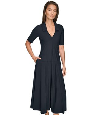 Donna Karan Weekend Elbow-sleeve Polo Dress - Blue
