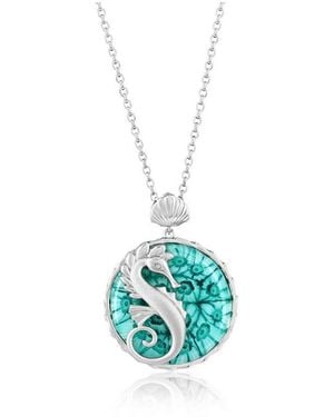 Simona Sterling Silver Floral Venetian Murano Glass Seahorse Necklace - Blue