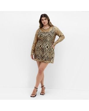 City Chic Plus Size Braylin Sequin Dress - Natural