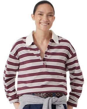 Hush Cotton Striped Polo Top - Red