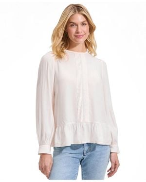 Lands' End Crepe Pintuck Peplum Top - White