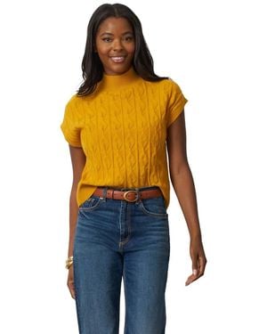 Cable & Gauge Leaf Cable Sleeveless Mock Neck Sweater - Blue