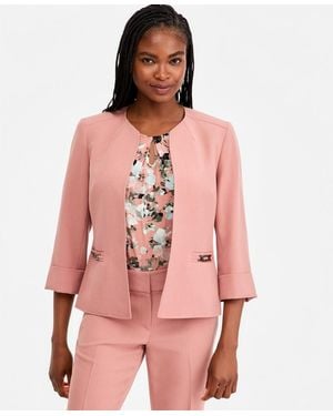 Kasper Cuffed 3/4-sleeve Collarless Jacket - Pink