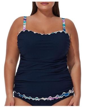 Gottex Canva Plus Size Shirred Underwire Tankini Top - Blue