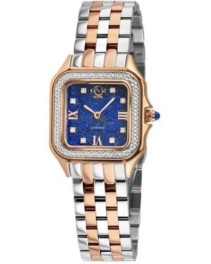 Gevril Milan Swiss Quartz Diamond Two Toned Ss Iprg Stainless Steel Bracelet Watch - Blue