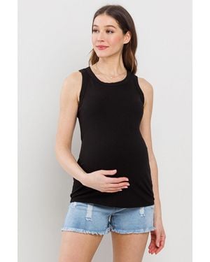 Hello Miss Maternity Fitted Ribbed Crewneck Tank Top - Black