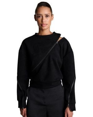 Kenneth Cole Faux Suede Cropped Crewneck Pullover - Black