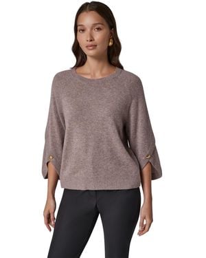 Donna Karan Cashmere 3/4-sleeve Tulip Crewneck Sweater - Brown