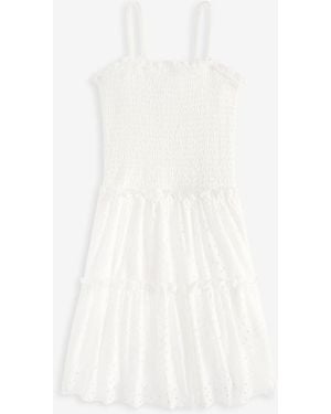 With Jules Big Girl Eyelet Pull On Smocked Bodice Dress - White