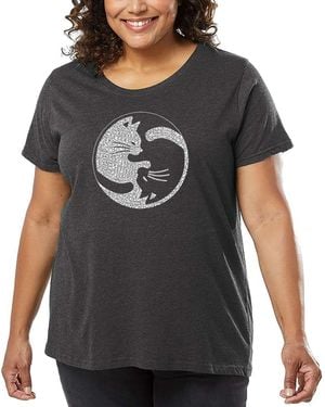 LA Pop Art Plus Size Yin Yang Cat Word Art T-shirt - Gray