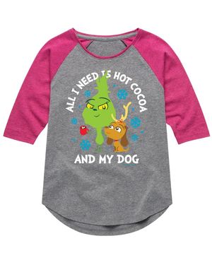 The Grinch Big Girls Grinch Graphic Raglan Top - Gray