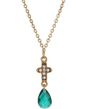 Symbols of Faith Gold-tone Cross Clear Crystals Briolette Drop 16" Necklace - White