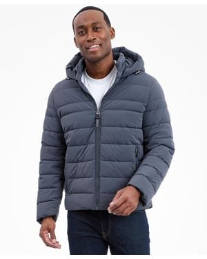 Michael Kors Dressy Hooded Stretch Packable Jacket - Blue