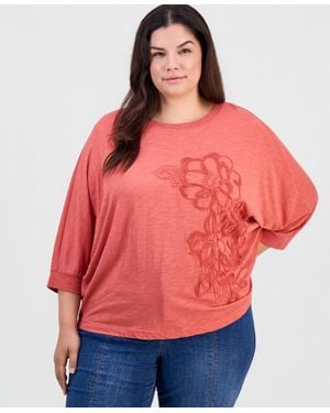 Democracy Plus Size Dolman-sleeve Soutache Floral-embroidered Top