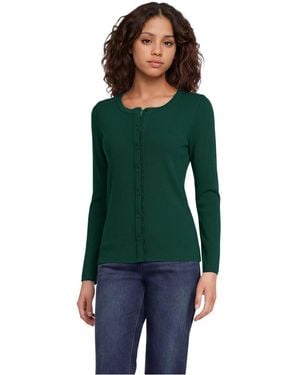 Lands' End Long Sleeve Micro Rib Lace Trim Button Through Cardigan - Green