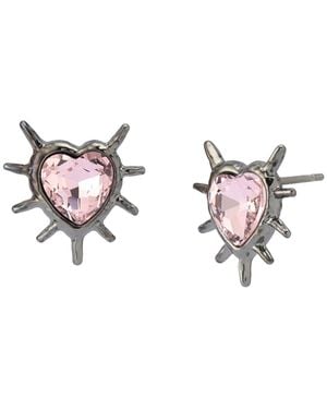 Betsey Johnson Faux Stone Spiky Heart Stud Earrings - Pink