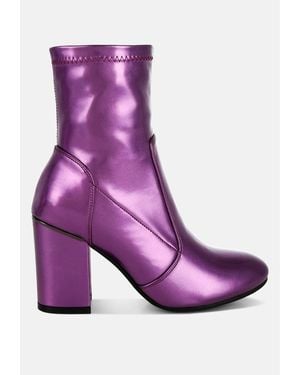 Rag & Co Tirana Metallic Pleather Sock Boots - Purple