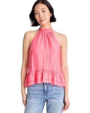 On 34th Halter Bow Tie Neck Ruffle Hem Top - Red
