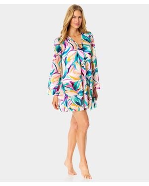 Anne Cole Keyhole Mesh Tunic Swim Dress - Blue