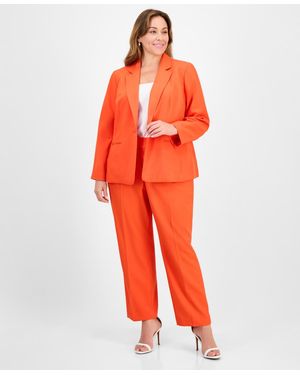 Le Suit Plus Size Crepe One-button Straight-leg Pantsuit Set - Orange