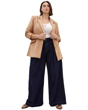 City Chic Plus Size Sara Faux Suede Hip-length Blazer - Blue