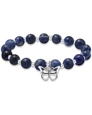 Macy's Silver-plated Beaded Butterfly Charm Stretch Bracelet - Blue