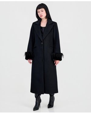 Cece Faux-fur And Feather-trim Maxi Coat - Blue