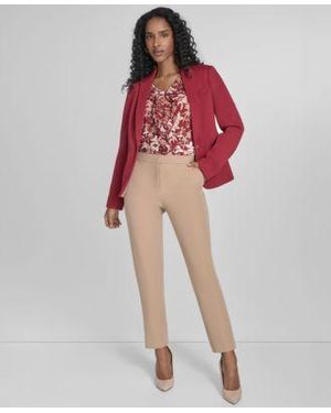 Tommy Hilfiger One Button Blazer Ruffled Floral Mixed Media Top Sloane Slim Leg Ankle Pants - Red