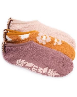 Muk Luks 3 Pair Pack Low Cut Cozy Footie Socks - Pink