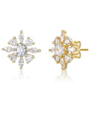 Rachel Glauber 14k Plated Cubic Zirconia Flower Stud Earring - White