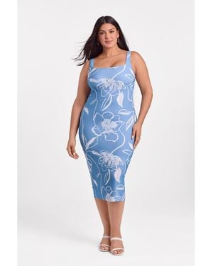 S3 Apparel S3 Sculpting Shapewear Square Neck Tank Midi Dress - Blue