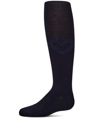 Memoi Big Girls Ribbed Cotton Rich Terry Heart Trimmed Sweater Tights - Blue