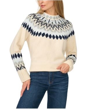 Cece Fair Isle Long Sleeve Mock Neck Sweater - Gray