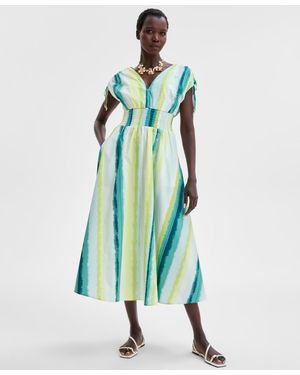 INC International Concepts Striped Double V-neck Cotton Dress - Blue
