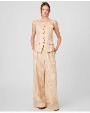 French Connection Sleeveless Tailored Top Striped Drawstring Pants - Natural