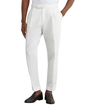 Reiss Com Pleated Linen-blend Tapered Pants Pants - Gray