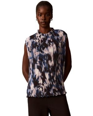 Calvin Klein Mock Neck Sleeveless Printed Blouse - Blue