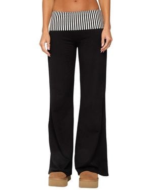 Edikted Meshey Striped Fold Over Pants - Black