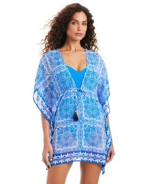 Beyond Control Chiffon V-neck Cover-up Swim Caftan - Blue