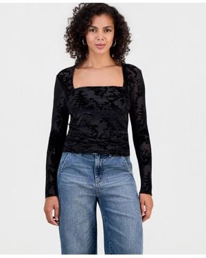 And Now This Velvet Burnout Knit Ruched Blouse - Black