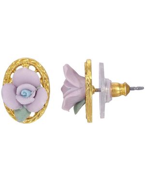 2028 14k Gold Plated Rose Oval Lattice Button Earrings - Purple