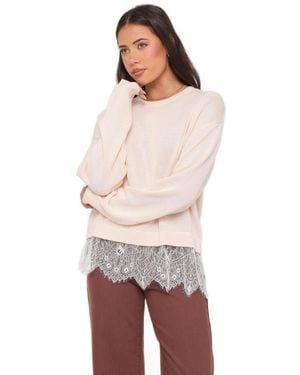 Petal & Pup Mabel Crewneck Long-sleeve Lace-trim Sweater - White